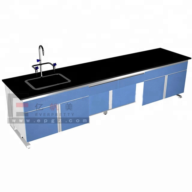 School Laboratory Furniture Wooden Lab Side Table with Water Sink & Storage Cabinet GT-18